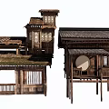 Traditional Ancient Architecture With Wooden Structures Tiled Roofs And Carved Windows