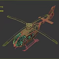 Green And Orange Camouflage Helicopter Model Featuring Rotor Blades And Detailed Body Design