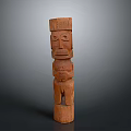 Standing Wooden Human Figure Sculpture Carving with Intricate Facial and Body Details