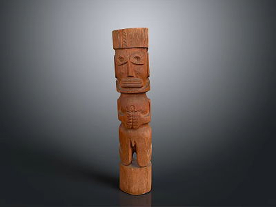 Standing Wooden Human Figure Sculpture Carving with Intricate Facial and Body Details 3d model