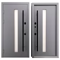 Modern Gray Double Door Design With Glass Panel And Black Handle Elements 3d model