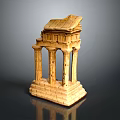 Ancient Style Classical Architecture Model With Columns Detailed Roof And Stone Base
