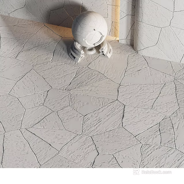 Gray Irregular Shaped Textured Floor Tiles With White Small Robot And Light Colored Walls 3d model 