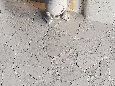 Gray Irregular Shaped Textured Floor Tiles With White Small Robot And Light Colored Walls 3d model