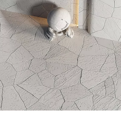 Gray Irregular Shaped Textured Floor Tiles With White Small Robot And Light Colored Walls 3d model