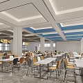 Cafeteria Interior Design With Tables Chairs Ceiling Windows And Light Boxes 3d model