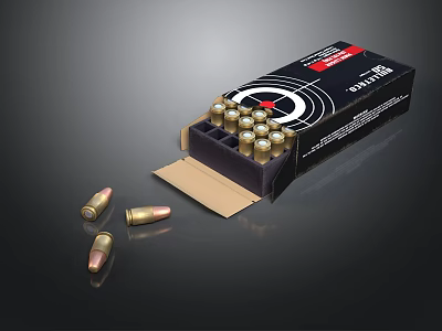 Black Open STARFIRE Ammunition Box With Scattered Bullets And Cartridges 3d model