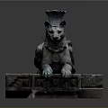 Winged Lioness Cat Shaped Bronze Colored Sculpture Carving With Intricate Pedestal Details