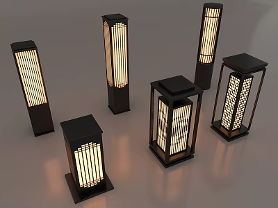 Modern Stylish Outdoor Lights With Black Frame And White Shade For Garden Decor 3d model
