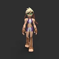 3D Character With Animal Features Blonde Hair Green Eyes And Purple White Outfit