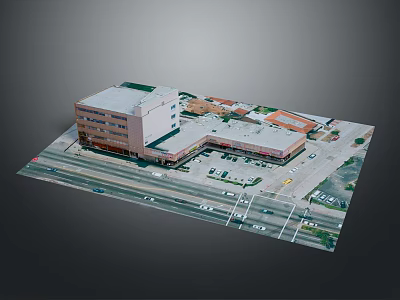 Modern Commercial Building Model With Multi Story Structures Parking Area Road And Greenery 3d model