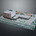 Modern Commercial Building Model With Multi Story Structures Parking Area Road And Greenery