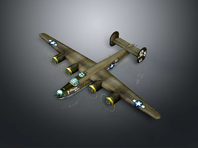 Vintage Space Exploration Aircraft Model with Green Fuselage Four Propellers and White Star Wing Markings 3d model
