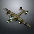 Vintage Space Exploration Aircraft Model with Green Fuselage Four Propellers and White Star Wing Markings