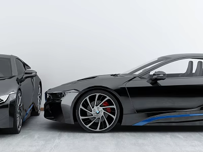 Black BMW Sports Cars With Sleek Design And Blue Accent Details 3d model