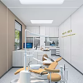 Modern Dental Treatment Room With Yellow Dental Chair White Cabinets And Medical Equipment