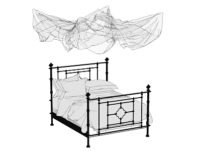 Classic Metal Double Bed Frame With Sheer Canopy And Intricate Design 3d model