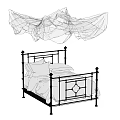 Classic Metal Double Bed Frame With Sheer Canopy And Intricate Design