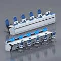 Modern Office Desk Design With Computer Monitor Blue Accent Lines And Ergonomic Chair
