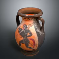 Ancient Greek Terracotta Vase With Carved Figure Design And Two Handles