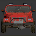 Red Vintage Off Road Jeep With Open Top Roof Rack And Spare Tire