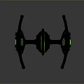 Futuristic Sci-Fi Aircraft With Black Body Green Accents Winged Frame Spherical Core And Weapon Attachments