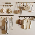 Organizing Wall Hooks With Hats Bags Coat And Small Plant For Home Decor