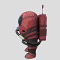 Red Anthropomorphic Astronaut Character With Helmet Antenna And Backpack Design 3d model