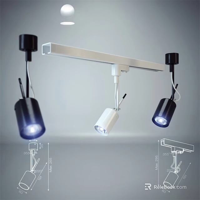 Downlights and Spotlights Black and White Track with Adjustable Heads Installation Guide 3d model 