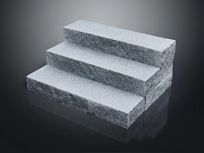 Gray Stone Stairs With Three Steps On Black Background And Reflection 3d model