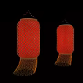 Traditional Red Lanterns With White Grid Pattern And Yellow Tassels Design 3d model