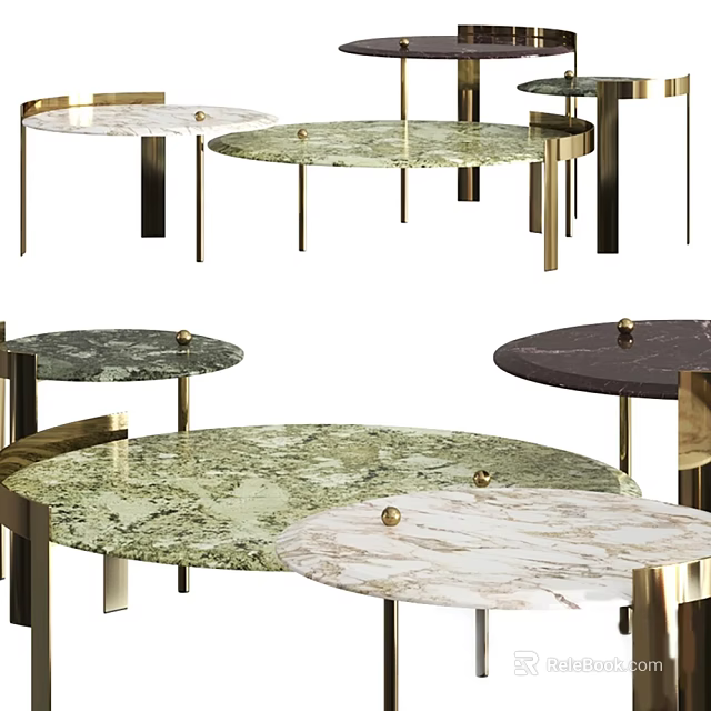 Modern Coffee Table Collection With Marble Tops And Metal Legs In Various Colors 3d model 