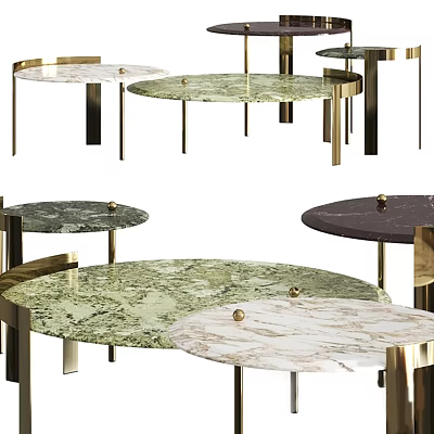 Modern Coffee Table Collection With Marble Tops And Metal Legs In Various Colors 3d model