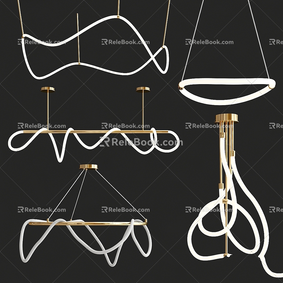 Modern Chandelier Glory Hanging Golden Round Linear 3d model