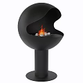 Stylish Black Modern Freestanding Fireplace with Burning Fire and White Pebbles