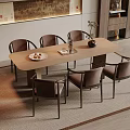 Modern Dining Table Set With Six Upholstered Chairs And Wooden Tabletop On Area Rug