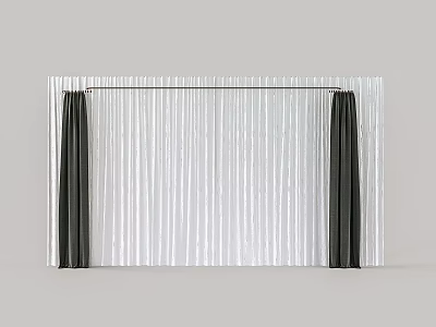 Modern Striped White Curtains With Black Side Panels For Home Decor 3d model
