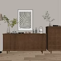Modern Wooden Entryway Cabinet And Side Cabinet With Storage Drawers And Decorative Plants