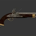 Vintage Old-Fashioned Pistol With Wooden Grip Metal Barrel And Brass Accents