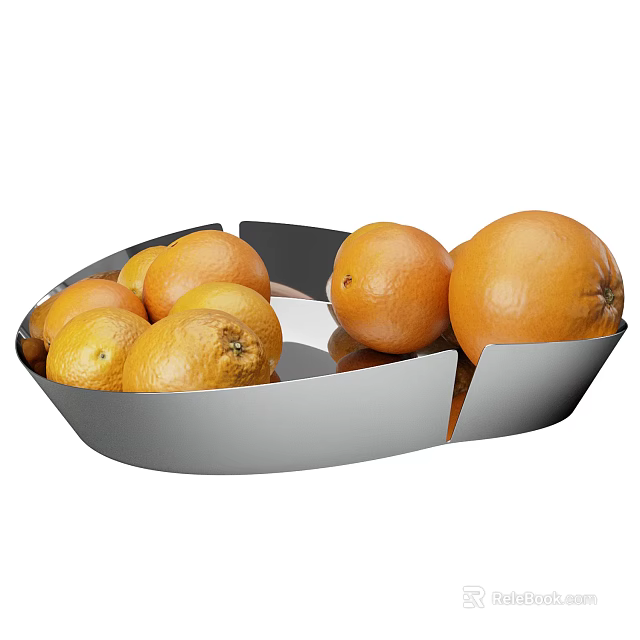 Fresh Juicy Oranges Filled in Modern Stainless Steel Bowl for Daily Use 3d model 