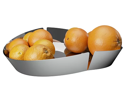 Fresh Juicy Oranges Filled in Modern Stainless Steel Bowl for Daily Use 3d model