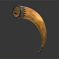 Curved Natural Horn Decorative Household Item With Carved Top And Metal Tip