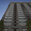 Modern High Rise Residential Building Exterior Design With Glass Balconies And Green Trees