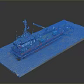 Detailed Red Black Green Ship Model on Gray Platform with Crane Structure 3d model