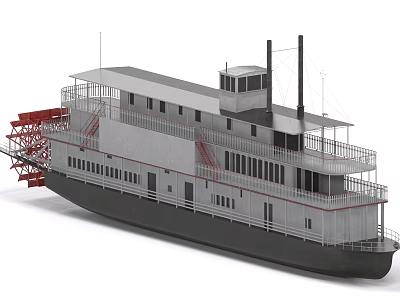 Vintage Steamship Featuring Three Decks Red Crane Gray Hull And White Superstructure 3d model