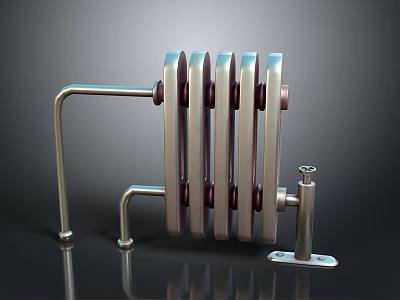 Modern Metal Radiator Structure With Multiple Fins Connecting Pipes And Support Brackets 3d model