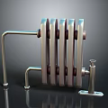 Modern Metal Radiator Structure With Multiple Fins Connecting Pipes And Support Brackets
