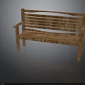 Classic Wooden Bench With Slatted Backrest Armrests And Natural Wood Grain