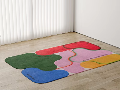 Colorful Patchwork Square Rug In Room With Wooden Floor 3d model