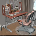 Light Pink Desk and Chair Set with Bookshelf Laptop Books and Stationery for Home Study